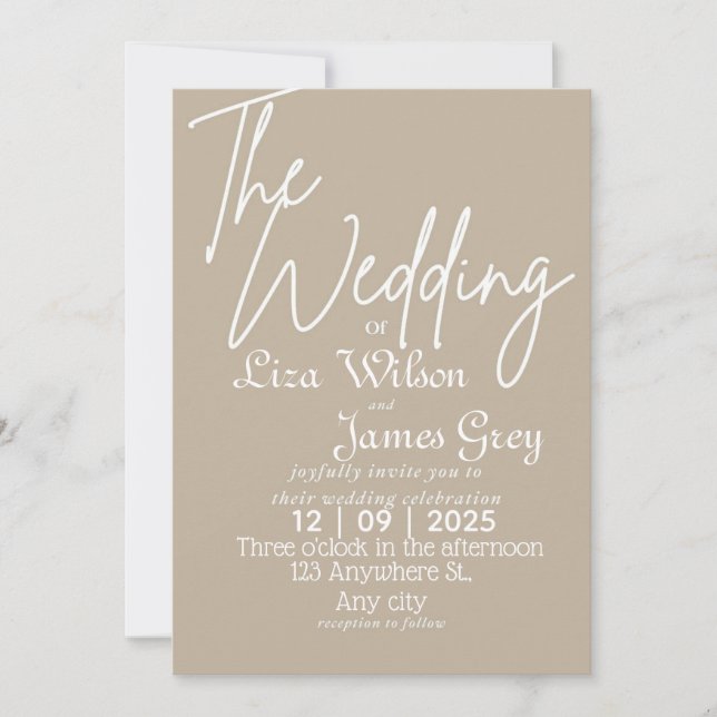 Modern White and beige Simple Wedding  Invitation (Front)