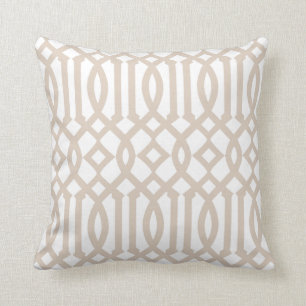 Modern White and Beige Trellis Pattern Cushion