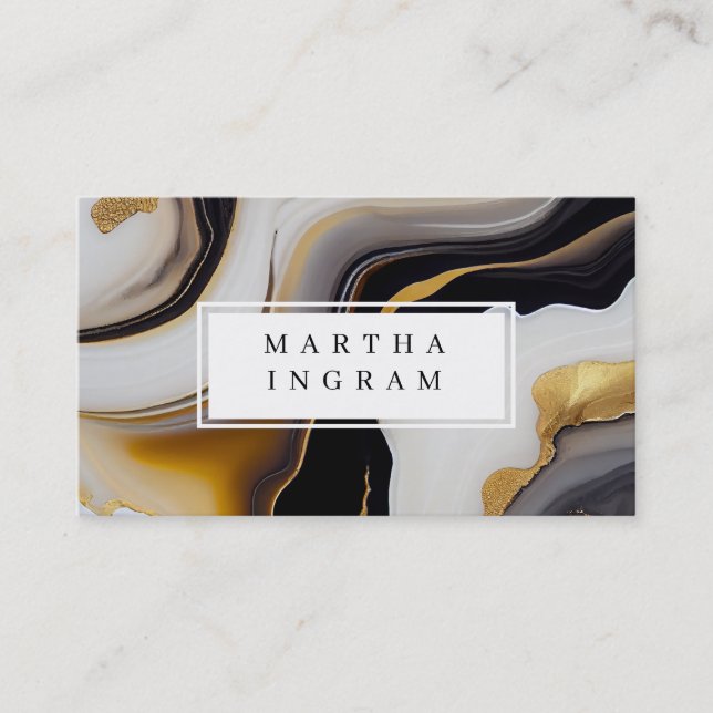 Modern White and Black and Golden Abstract  Business Card (Front)