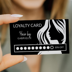 Modern white and black beauty salon loyalty punch business card