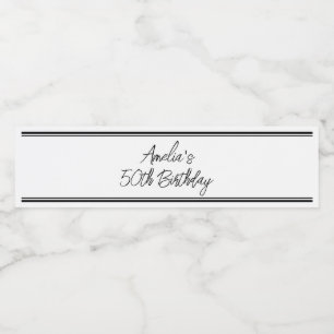 Modern White and Black Birthday Party Water Bottle Label