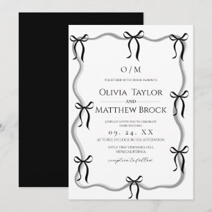 Modern White and Black Bow Wedding Invitation