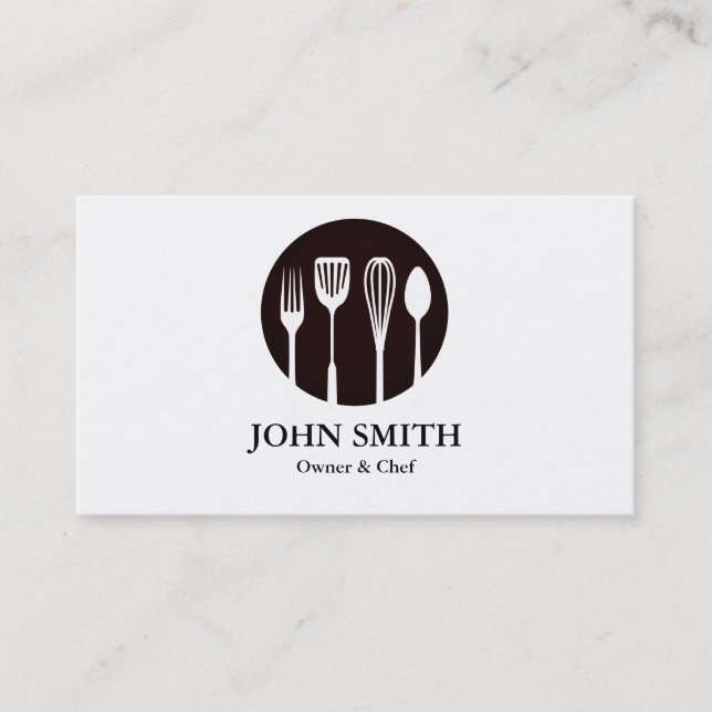 Modern White and Black Catering, Restaurant, Chef Business Card (Front)