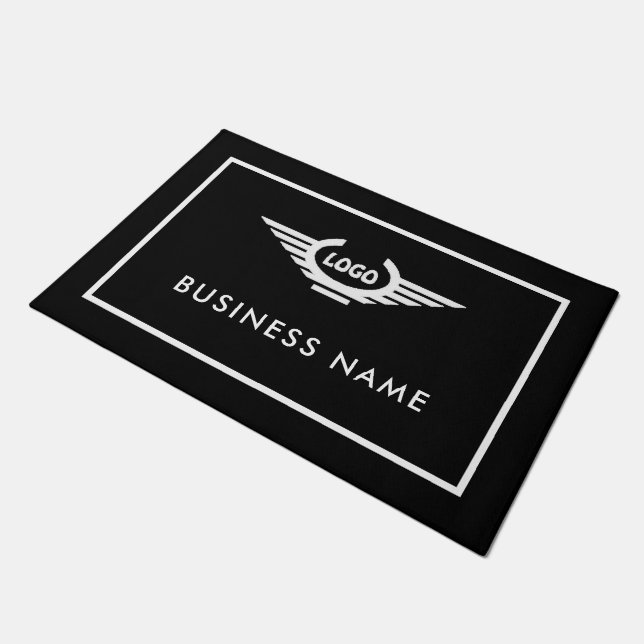 Modern white And Black Company Business Logo Doormat (Angled)