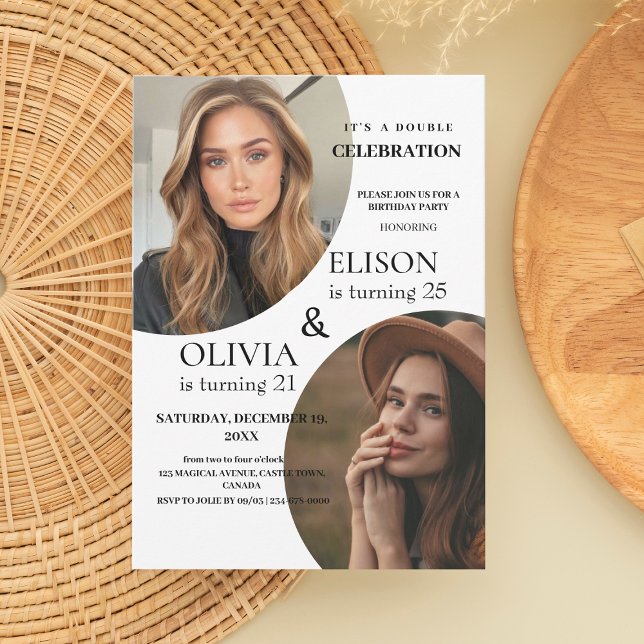 Modern White and black Double Birthday Party Invitation (Creator Uploaded)