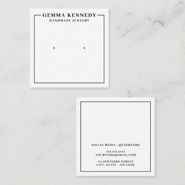 Modern White and Black Earring Display Card (Front/Back)