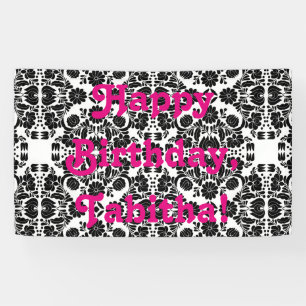 Modern White and Black Floral Damask Filigree Banner