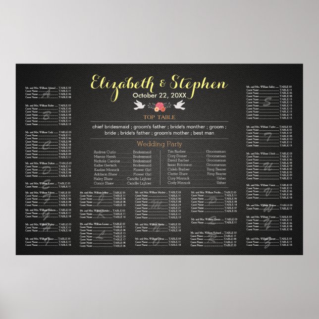 Modern White and Black Linen Wedding Seating Chart (Front)