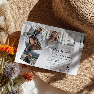 Modern white and black minimalist photo graduation invitation