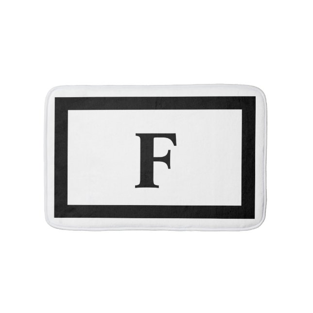 Modern White and Black Monogram Bath Mat (Front)