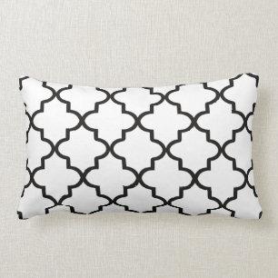 Modern White and Black Moroccan Quatrefoil Lumbar Cushion