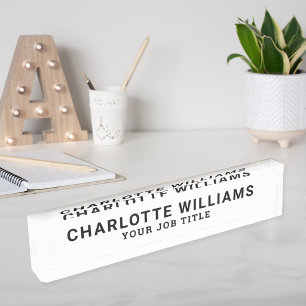 Modern White and Black Office Employee Nameplate
