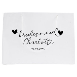 Modern White and Black Personalized Bridesmaids  Large Gift Bag