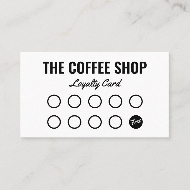 Modern white and black plain simple coffee shop loyalty card (Front)