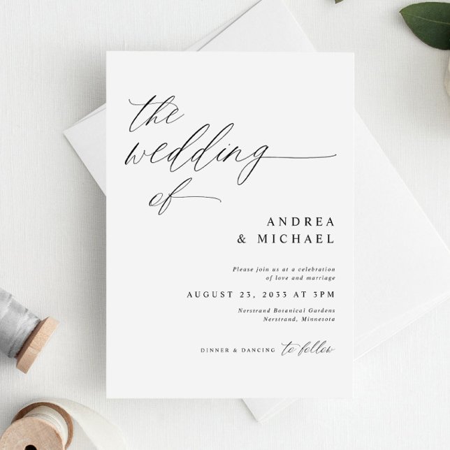Modern White and Black Romantic Wedding Invitation (Elegant Romantic Modern Simple Black & White Wedding Invitations)