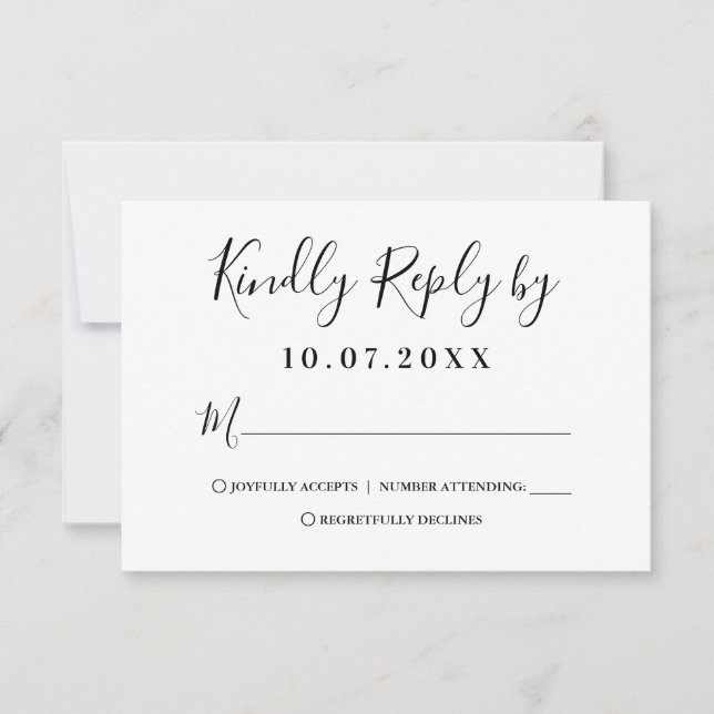 Modern White and Black Script Reply Card (Front)