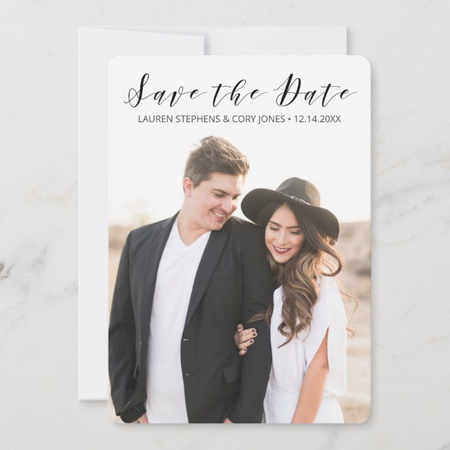 Modern White and Black Script Save The Date (Front)