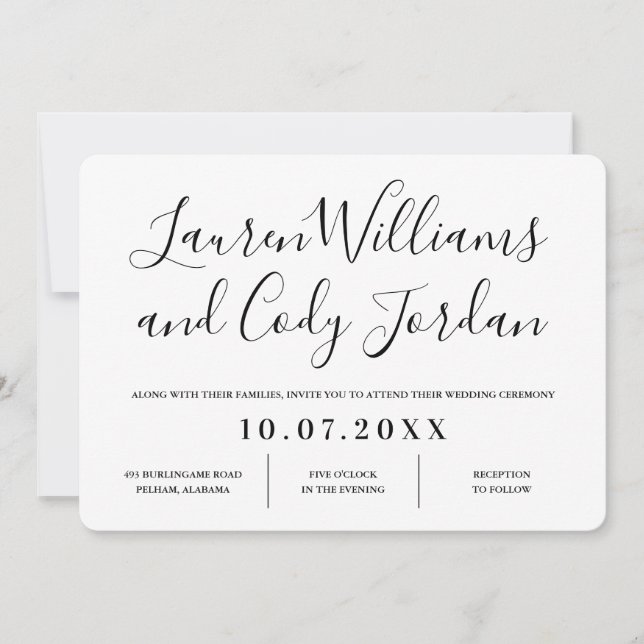 Modern White and Black Script Wedding Invitation (Front)