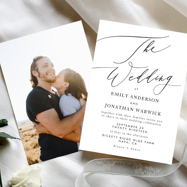 Modern White and Black Simple Photo Wedding Invitation (Creator Uploaded)