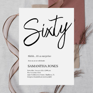 Modern White and Black Sixty 60th Birthday Party Invitation