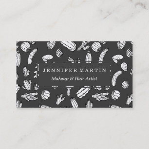 Modern White and Black Succulent Cactus  Pattern Business Card