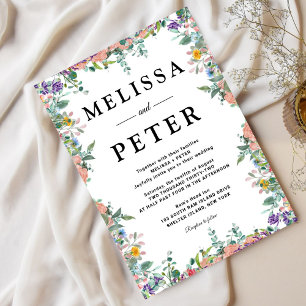 Modern White and Black Watercolor Flower Wedding Invitation