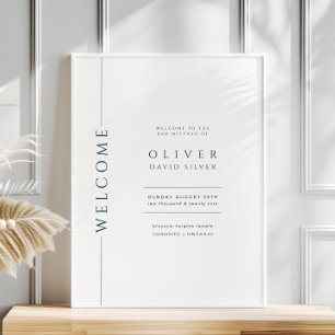 Modern White and Blue Bar Mitzvah Welcome Sign