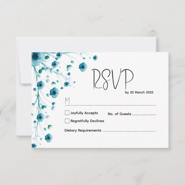 Modern White and Blue Floral Wedding RSVP Card (Front)