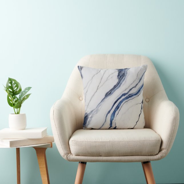 Modern White and Blue Minimalist Marble Cushion (Chair)
