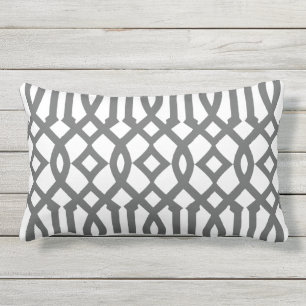 Modern White and Charcoal Grey Trellis Outdoor Cushion