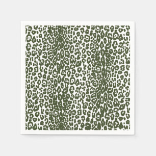 Modern white and dark green leopard print napkin