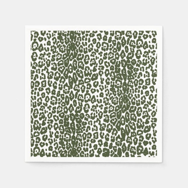 Modern white and dark green leopard print napkin (Front)