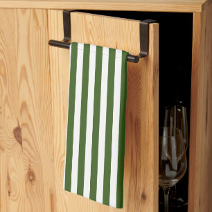 Modern White and Dark Green Vertical Stripes Tea Towel