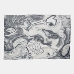 Modern White and Dark Grey Marble Pattern Tea Towel