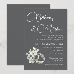 Modern White and Drak Grey Wedding Invitation