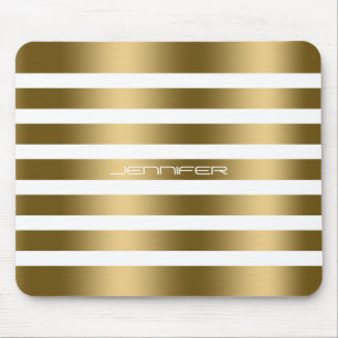 Modern White And Faux Gold Stripes Pattern Mouse Mat