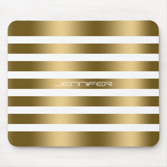 Modern White And Faux Gold Stripes Pattern Mouse Mat (Front)
