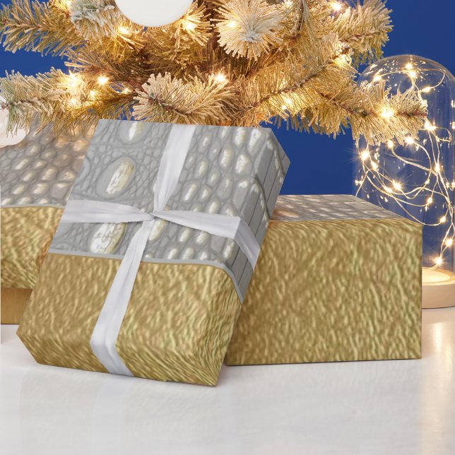 Modern White and Gold Alligator Crocodile Hide Wrapping Paper (Holidays)