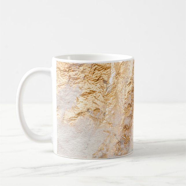 Modern White And Gold Brush Painted Background Tex Coffee Mug (Left)
