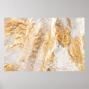 Modern White And Gold Brush Painted Background Tex Poster