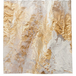 Modern White And Gold Brush Painted Background Tex Shower Curtain