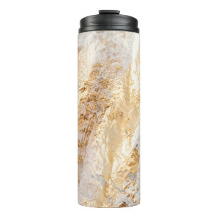 Modern White And Gold Brush Painted Background Tex Thermal Tumbler