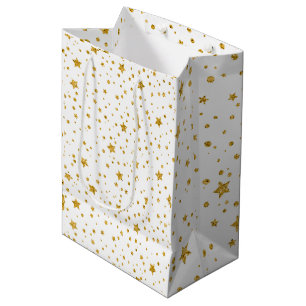Modern White and Gold Celestial Stars Medium Gift Bag