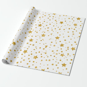 Modern White and Gold Celestial Stars Wrapping Paper