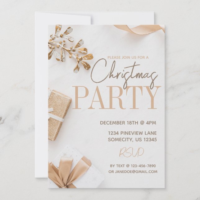 Modern White and Gold Christmas Party Invitation (Front)