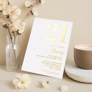 Modern White and Gold Elegant 21st Birthday
