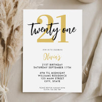 Modern White and Gold Elegant 21st Birthday