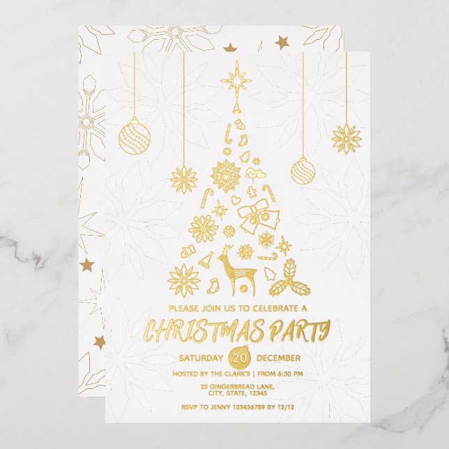 Modern White and Gold Elegant Xmas Tree Party (Front/Back)