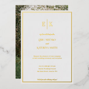 Modern White and Gold Foil Wedding Invitation