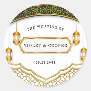 Modern White and Gold Islamic Wedding Classic Round Sticker